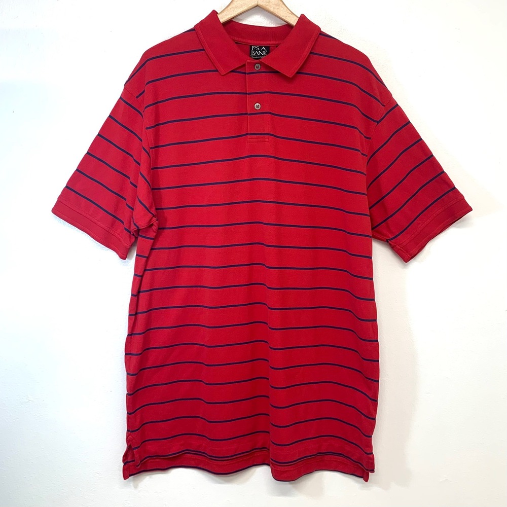 Jos. A. Bank Travelers Red Striped 100% Cotton Polo Shirt Men Large Casual